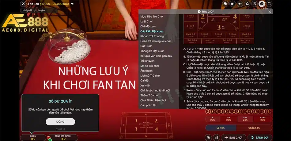 một số lưu ý khi chơi fan tan tại ae888