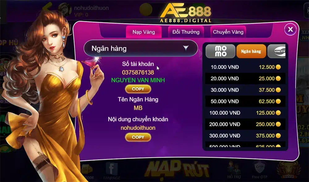 Điểm cộng lớn nhất của hệ thống thanh toán linh hoạt, cho phép người chơi dễ dàng nạp/rút tiền chỉ sau 3 - 5 phút.