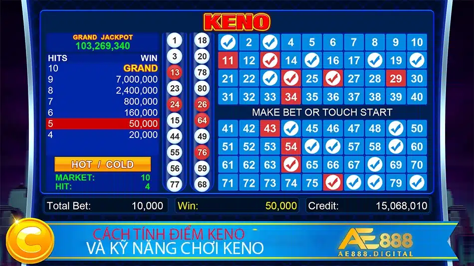 hướng dẫn cách tính điểm keno và kỹ năng chơi keno tại ae888