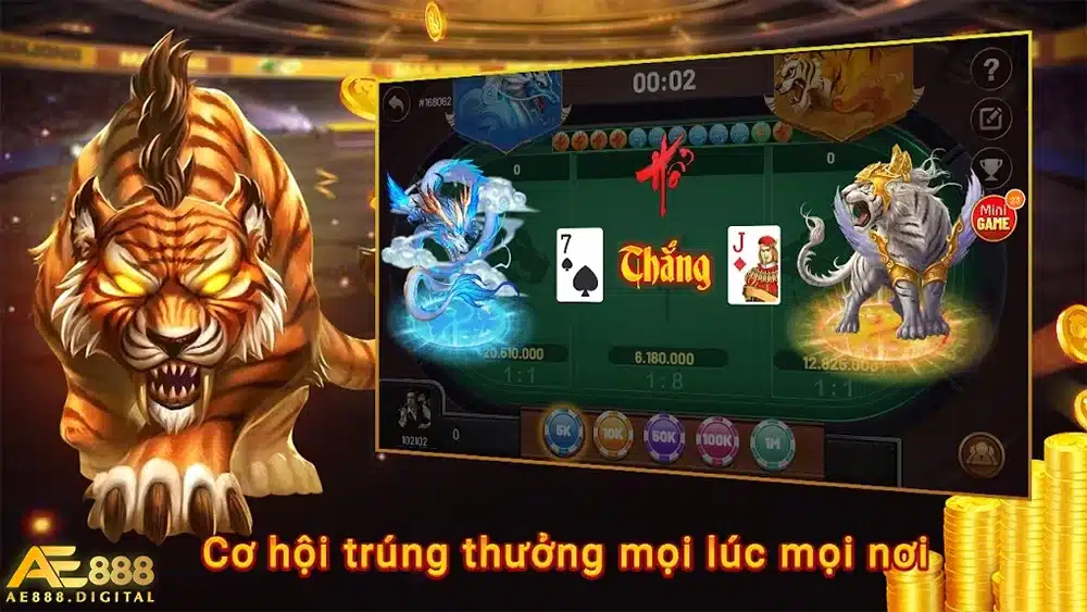 AE888 là nhà cái Rồng Hổ hàng đầu Châu Á, cung cấp nhiều phiên bản Rồng Hổ đa dạng như Rồng Hổ trực tiếp, Rồng Hổ 3D, Rồng Hổ Baccarat...